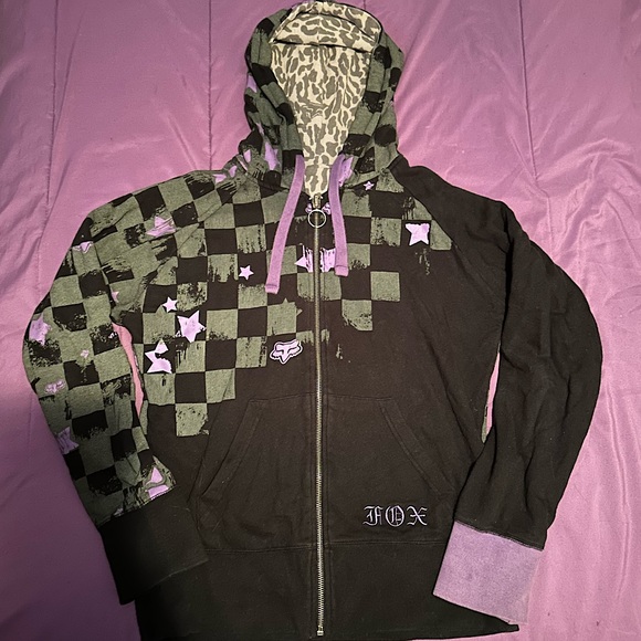 Fox Jackets & Blazers - Reversible Fox women’s zip up hoodie size M purple black and grey